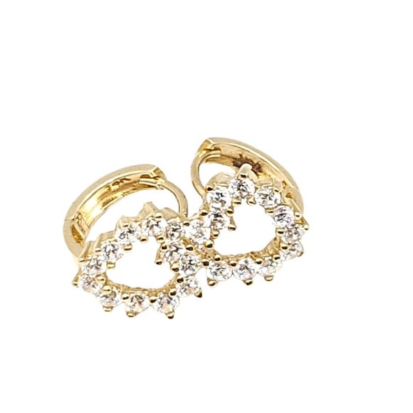 14k REAL GOLD Fancy Heart CZ Earrings - Picture 2 of 12